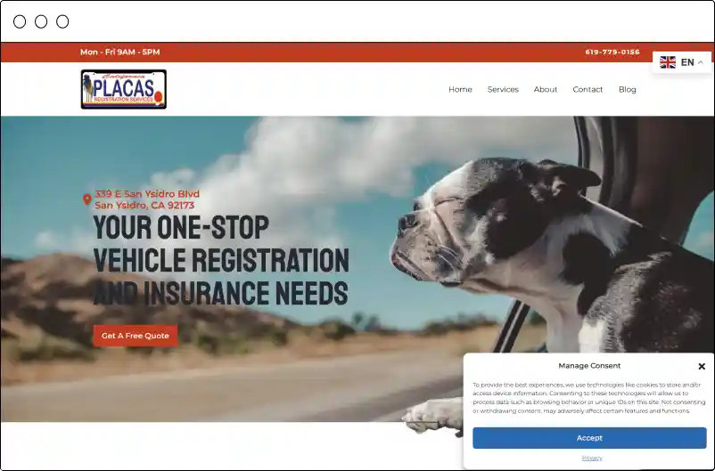 Placas Registration home page